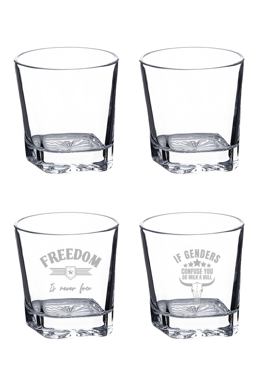 Four 11 oz. Square Rocks Glasses in Black Gift Box