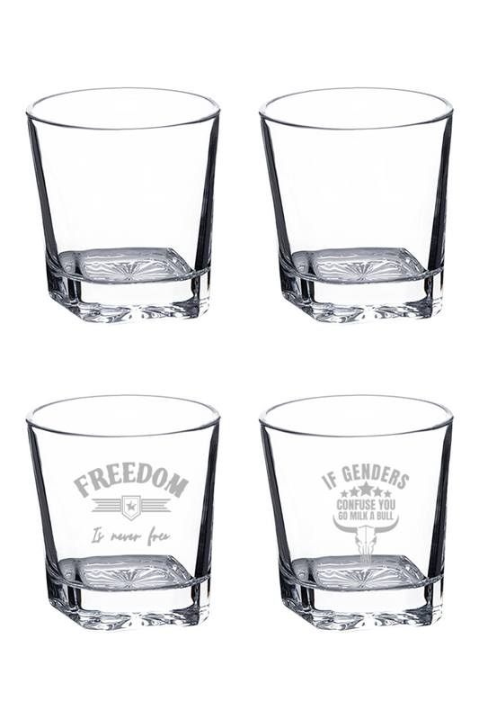 Four 11 oz. Square Rocks Glasses in Black Gift Box