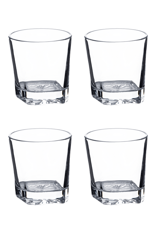Four 11 oz. Square Rocks Glasses in Black Gift Box
